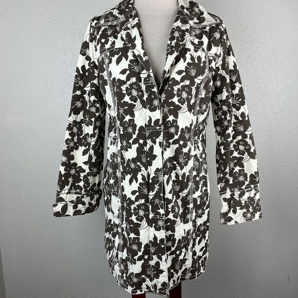 Eddie Bauer Brown and White Floral Rain Jacket Size S EUC - Picture 1 of 8